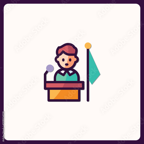 Speaker at podium icon with flag, politics and oration symbolic vector