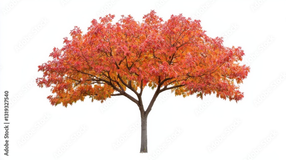 Vibrant Autumn Tree with Red and Orange Leaves on White Background Vibrant Autumn Tree with Red and Orange Leaves on White Background