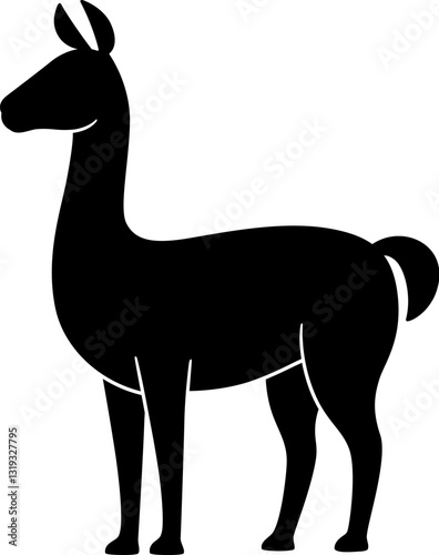 Guanaco (Lama guanicoe) wild South American llama. Black silhouette, logo design. Vector clip art illustration.