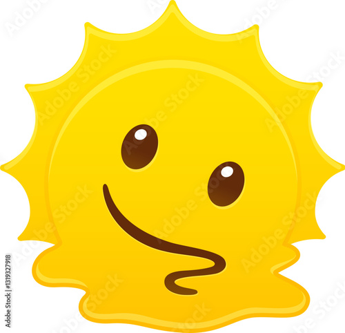 Cartoon Sun melting in puddle, extreme summer heat. Cute vector clip art illustration.