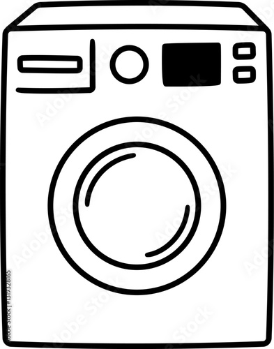 Front loading washing machine drawing. Hand drawn cartoon doodle. Simple vector icon.