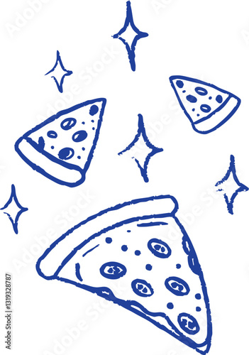 Delicious pizza slices with toppings and sparkling stars create fun vibe