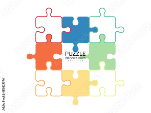 Puzzle infographic with 8 piece business presentation. Circle infograph. 8 Step puzzle round process diagram.