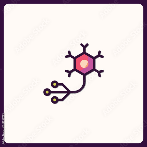 Abstract neuron representation with vibrant colors and simple lines icon