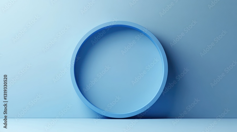 Empty Blue Circle Frame on Light Blue Wall Empty Blue Circle Frame on Light Blue Wall