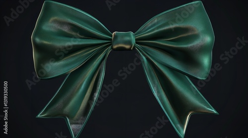 A Luxurious Emerald Green Silk Bow, Tied With Elegant Precision And Radiating Opulence Against A Dark Backdrop