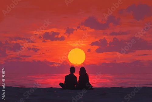 Couple enjoying a sunset on a tropical beach