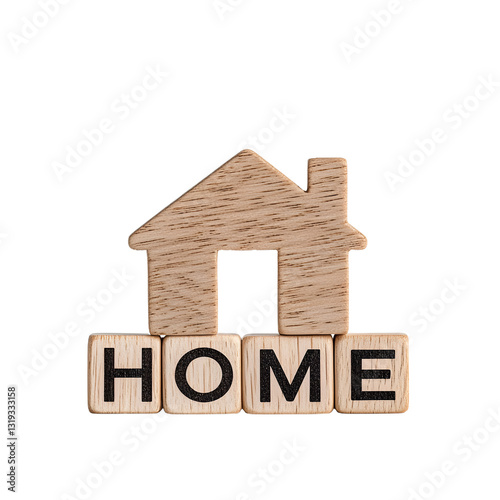 Wooden Home: A simple, symbolic representation of 'Home' using wooden blocks and a house cutout against a dark background. Minimalist home design.