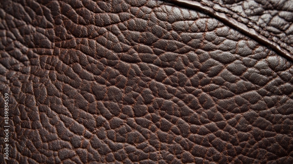 A close-up view showcases the intricate texture of dark brown leather, highlighting its natural patterns and sheen under soft light, creating an elegant and luxurious feel A close-up view showcases the intricate texture of dark brown leather, highlighting its natural patterns and sheen under soft light, creating an elegant and luxurious feel