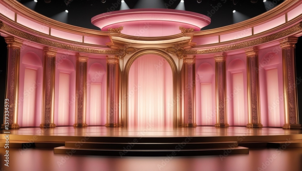 Pink golden ceremony award stage venue background.