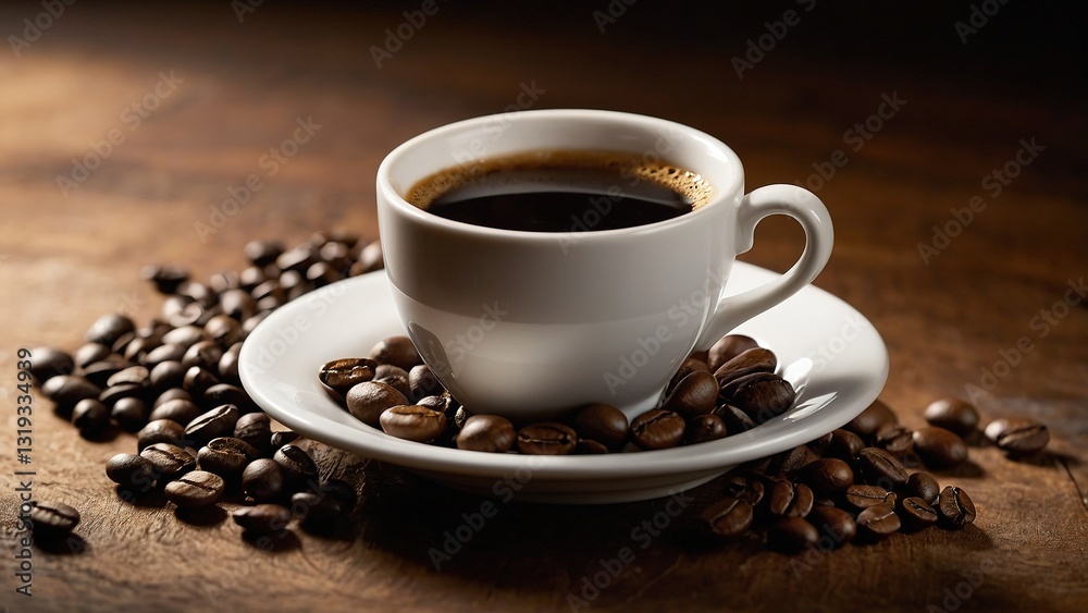 Hot espresso coffee in a cup with steaming aroma Hot espresso coffee in a cup with steaming aroma