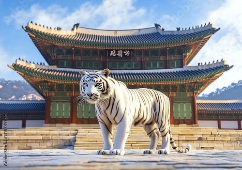white tiger by Gyeongbokgung Palace south korea Seoul