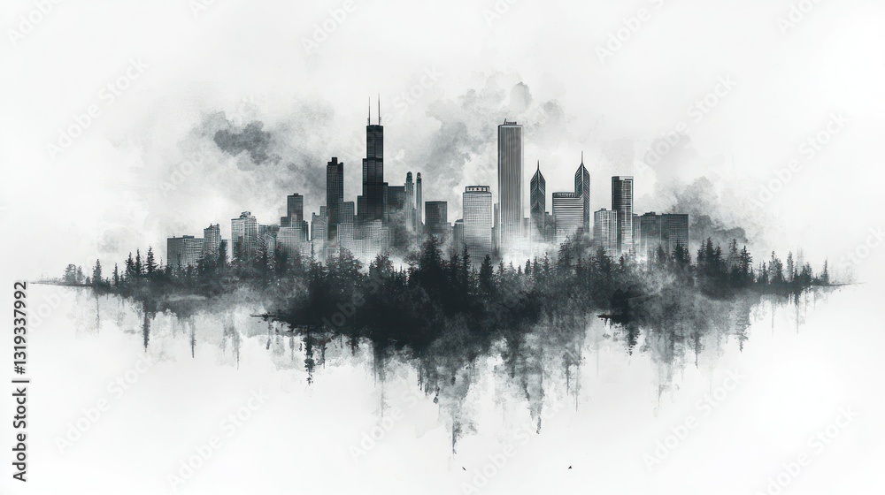 Fototapeta premium Smog-shrouded city skyline