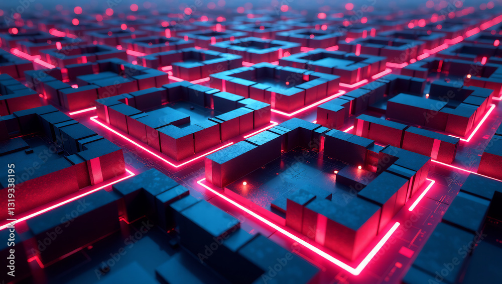 Fototapeta premium Luminous Labyrinth: Intricate Cyber City at Night