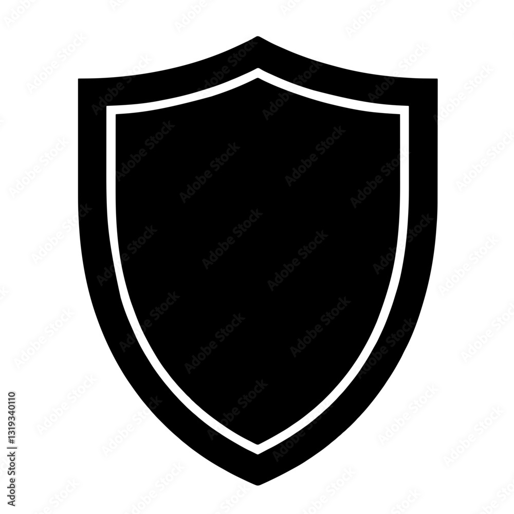 Minimalist black silhouette of a shield symbolizing protection and security Minimalist black silhouette of a shield symbolizing protection and security