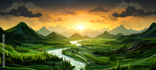 paper quilling Rice field, ai generative