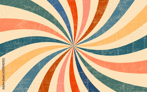 Circus background and spiral retro rays vector pattern. Vintage poster of red white sun or star burst radial lines with grunge texture, circus, carnival, summer fair or chapiteau backdrop