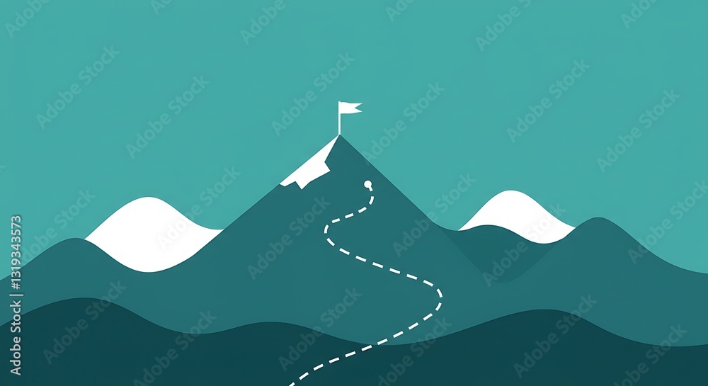 Stylized mountain landscape with path to summit - Achieving objectives - Business website background Stylized mountain landscape with path to summit - Achieving objectives - Business website background