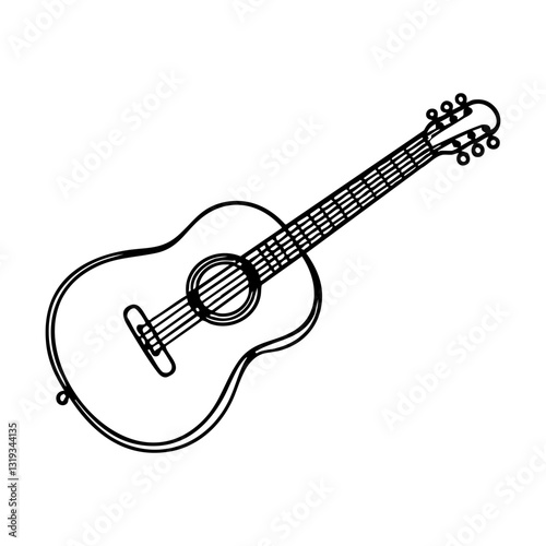 Acoustic guitar sketch in minimalist black and white style