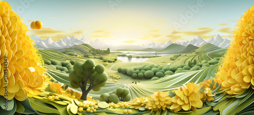 paper quilling Jackfruit field, ai generative