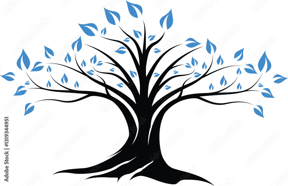 Obraz premium Minimalist blue and green combination tree logo, futuristic touch geometric elements, suitable for brands that focus on green technology, or the environment. Available in high quality vector format.