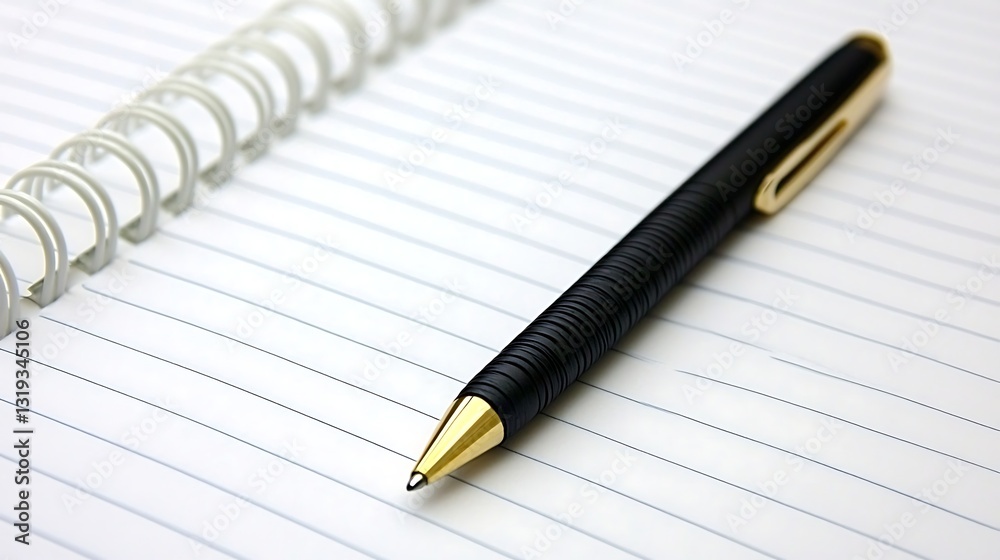 Spiral notebook with pen ready for writing Spiral notebook with pen ready for writing