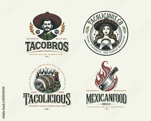 Vintage classic Taco snack restaurant Mexican food logo template