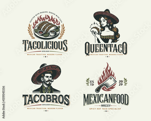 Vintage classic Taco snack restaurant Mexican food logo template