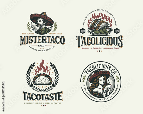 Vintage classic Taco snack restaurant Mexican food logo template