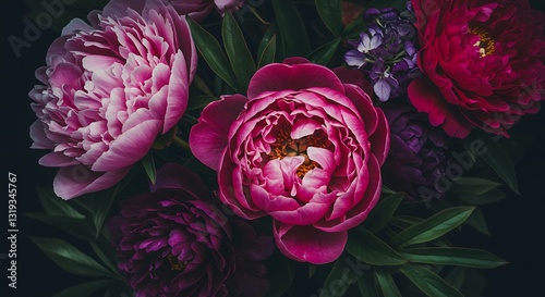 Fototapeta Naklejka Na Ścianę i Meble -  Lush peony bouquet - conveys elegance and vibrancy - floral-themed greeting card.