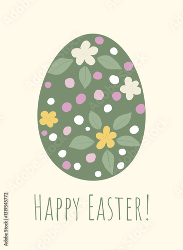 Simple floral Easter card. Hand drawn organic illustration