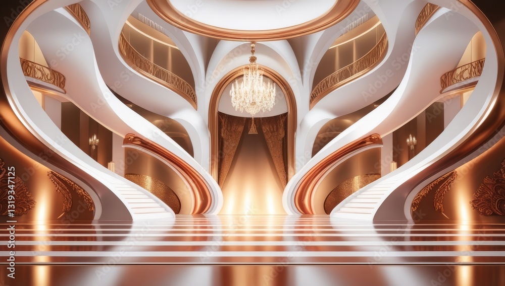 White golden ceremony award stage venue background.