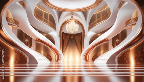 White golden ceremony award stage venue background.