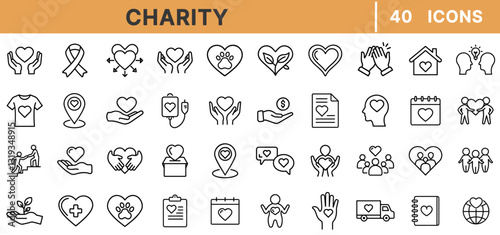 "Charity and Donation Icons Bundle - Heart, Help, Support, Donation, Volunteer, Giving, Assistance, Love, Community, Charity Work"