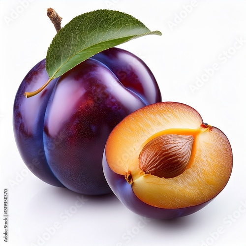 plums on a white background