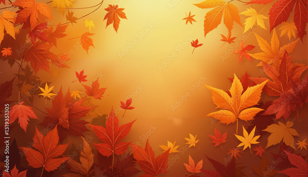 Autumn Leaves Border in Orange and Red Representing Seasonal Frame Autumn Leaves Border in Orange and Red Representing Seasonal Frame