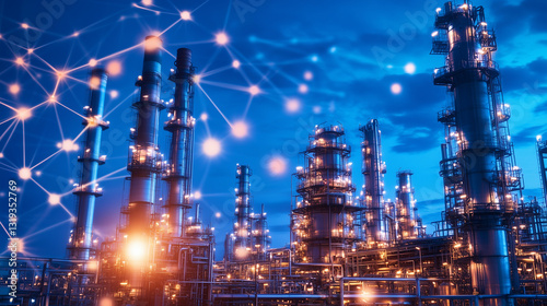 The Future of Petrochemicals! Witness the evolution of industrial plants integrating AI, IoT, and automation to streamline production in large-scale energy facilities. oil refinery