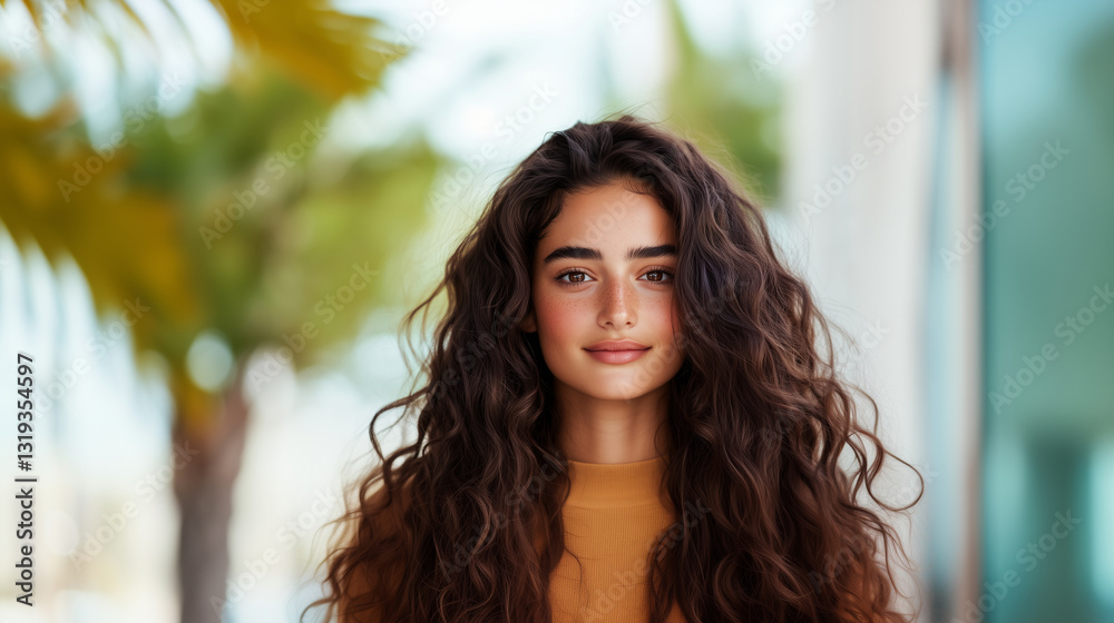 Fototapeta premium rom root to tip, luxurious waves take center stage! This breathtaking portrait captures the essence of hair perfection, making every strand a masterpiece. professional hair, model