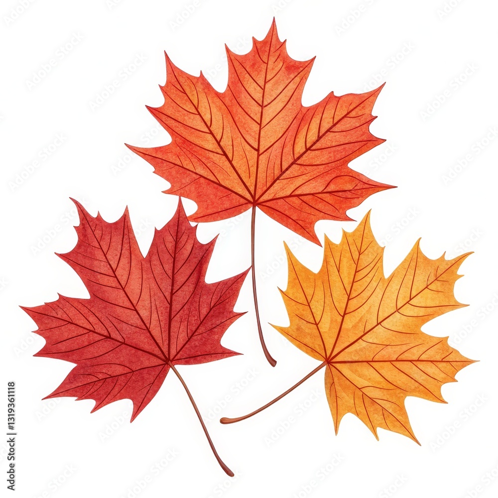Fototapeta premium Watercolor Autumn Leaves Trio, fall , seasonal