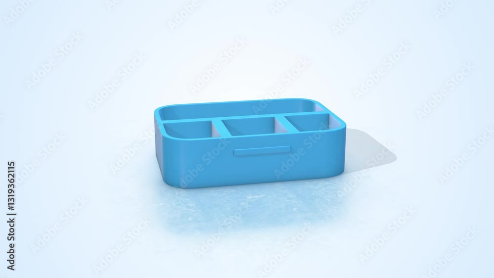 Lunch Box on a Light Reflective Floor. Stylized Blue Lunch Box 3D Animation. 4K Lunch Box on a Light Reflective Floor. Stylized Blue Lunch Box 3D Animation. 4K