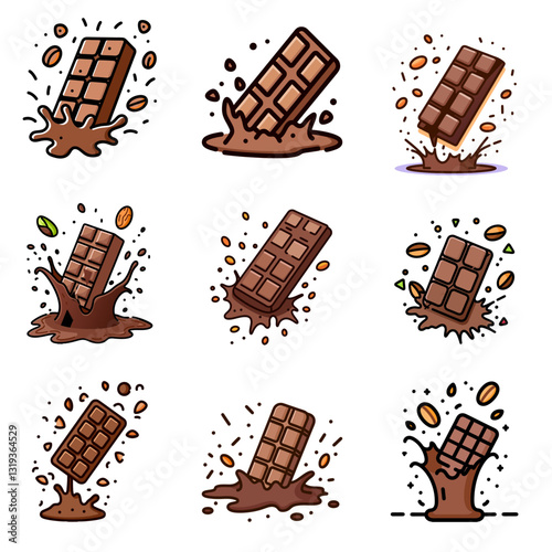 Seamless pattern of coffee beans with cinnamon sticks and chocolate elements