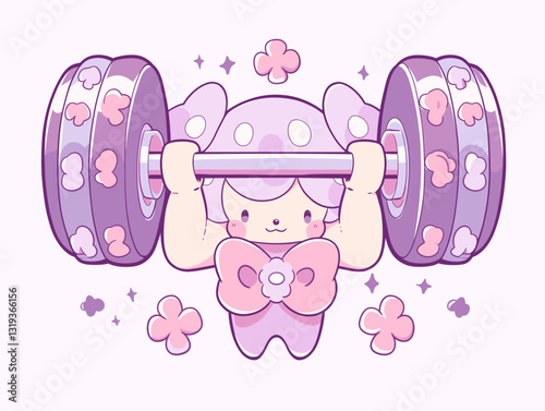 パステルかわいいスタイルのキャラクターがウェイトリフティング