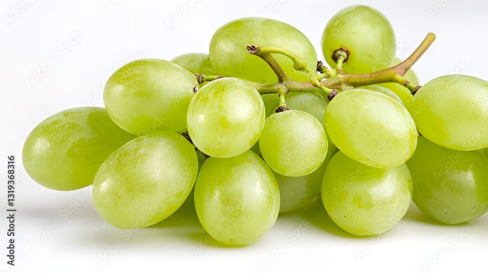 Bunch of Fresh Green Grapes on White Background Highlighting Their Natural Sweetness Bunch of Fresh Green Grapes on White Background Highlighting Their Natural Sweetness