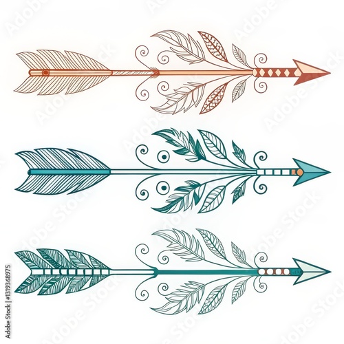 Boho Arrow Set Decorative Tribal Feather Arrows with Floral Accents ,Bohemian ,Ornamental
