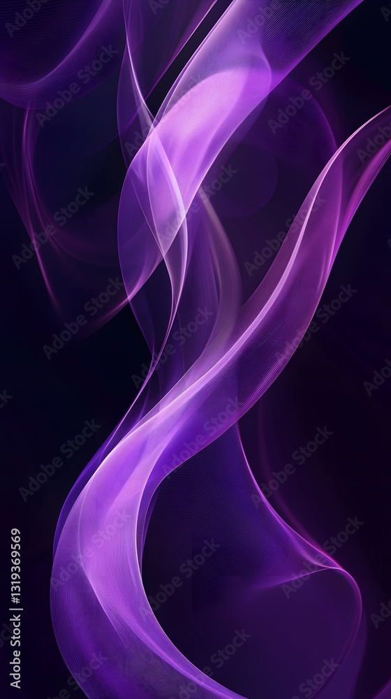 Naklejka premium Abstract Purple Smoke Swirls: Intricate, swirling patterns of vibrant purple smoke gracefully dance against a dark background, creating an atmosphere of mystery and artistic elegance.