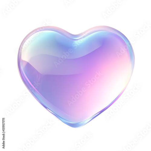 3d glass holographic icon heart. Rainbow crystal material with pink blueneon  gradient. 3D illustration on png
