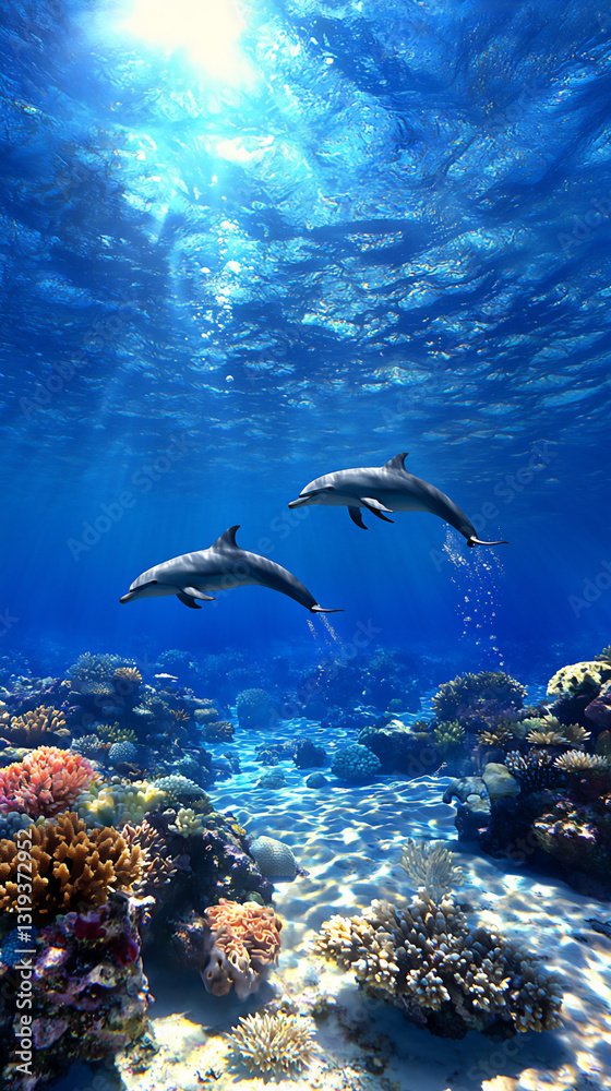 Fototapeta premium underwater paradise with playful dolphins