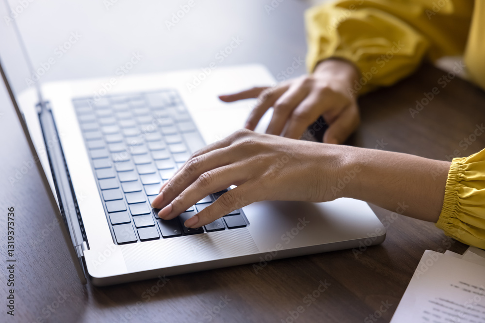Εκτύπωση καμβά Woman working remotely using laptop, typing text, studying through educational p