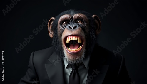 Laughing Chimp in Suit Business Humor Image photo