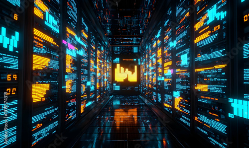 Wallpaper Mural Digital Data Corridor with Colorful Graphs and Information Panels Torontodigital.ca